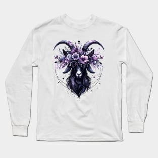 Mystical Floral Goat with Ethereal Purple Crown Long Sleeve T-Shirt